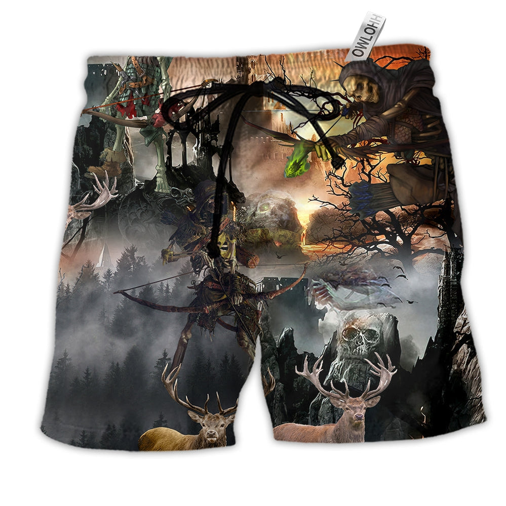 Skull Love Hunting In Jungle Hawaiian Print Beach Shorts For Weekend Recreation And Style