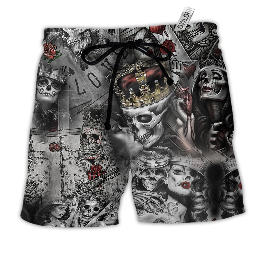 Skull Love Is Blind Poker Hawaiian Print Beach Shorts For Weekend Recreation And Style