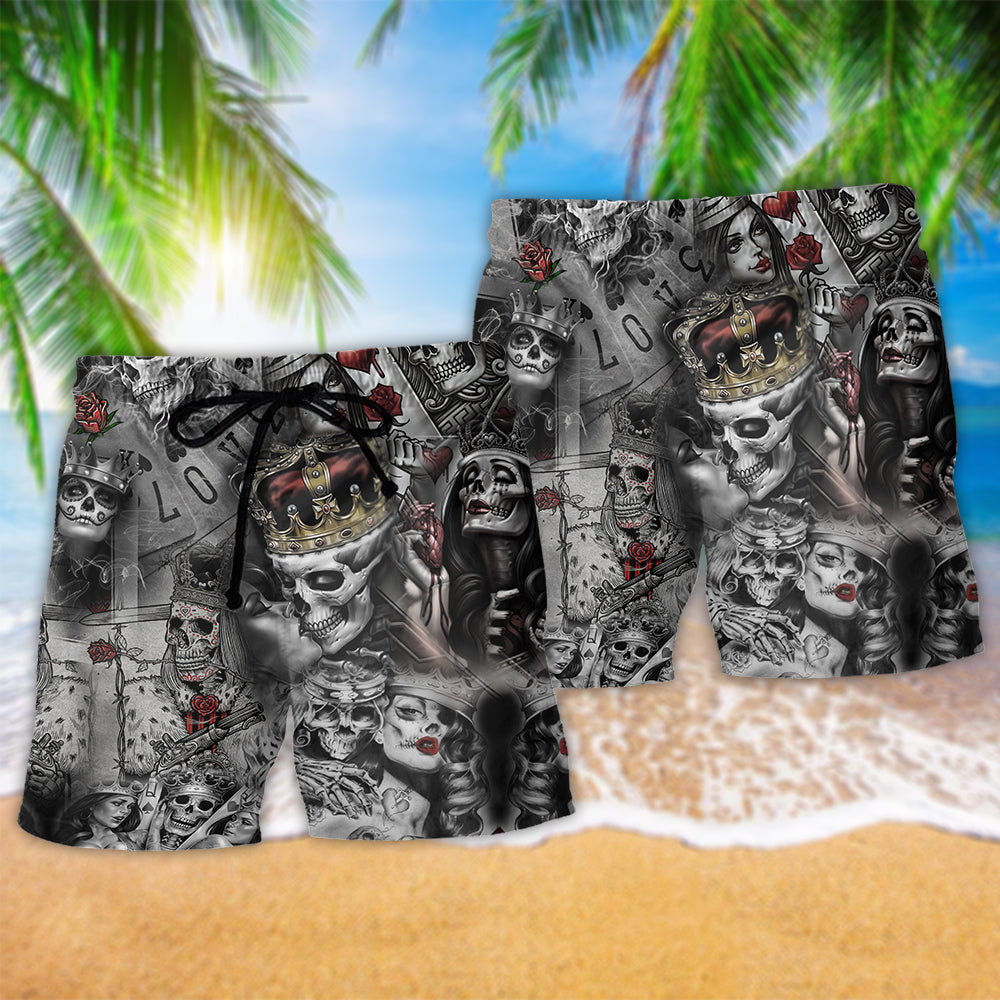 Skull Poker Blind Beach Shorts Pattern Detail For Sunny Day Activities And Easy Warm Weather Wear