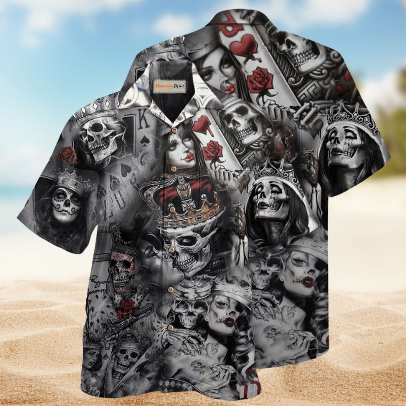 Blind Luck Poker Skull Hawaiian Shirt For Coastal Adventures Statement Designs And Warm Weather Wear