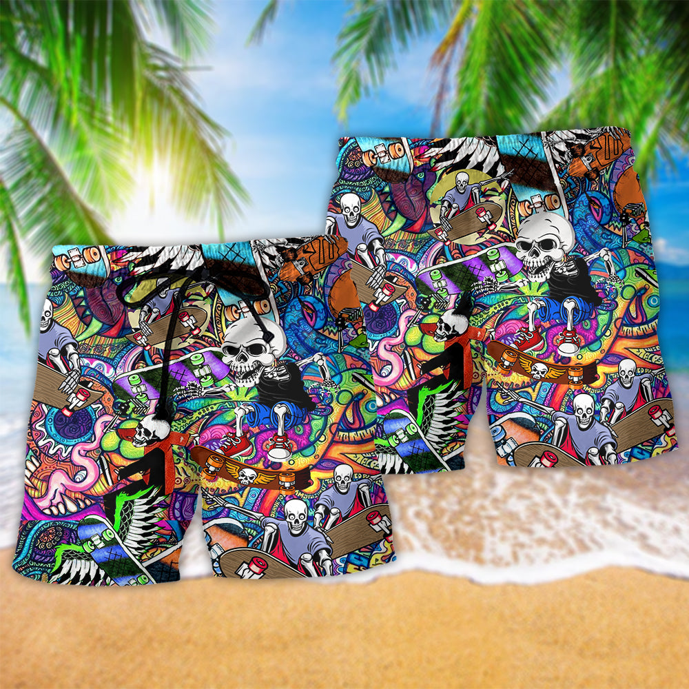 Colorful Skull Abstract Beach Shorts Pattern Detail For Casual Summer Plans And Leisure And Relaxation