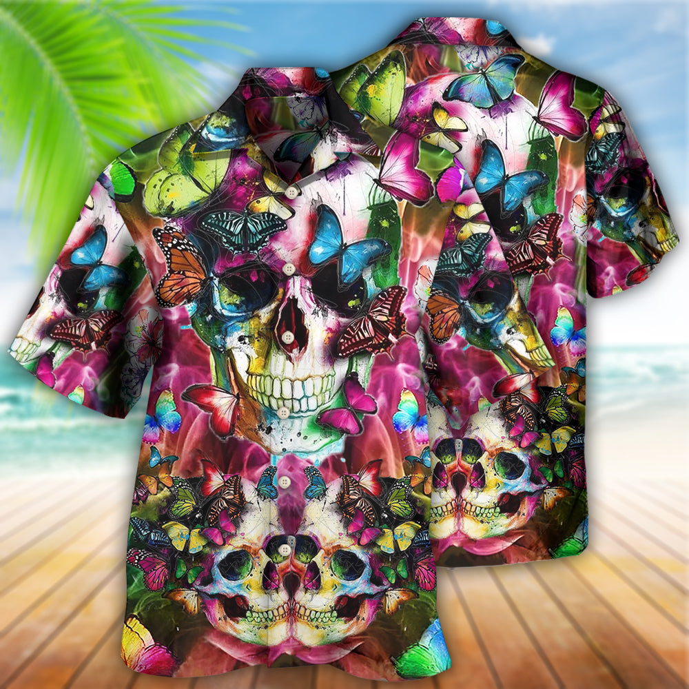 Floral Skull Hawaiian Shirt With All Over Print For Resort Travel Summer Outings And Casual Gatherings