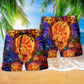 Skull Love Life Fire Hawaiian Print Beach Shorts For Bold Summer Vacation Style