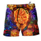 Skull Love Life Fire Hawaiian Print Beach Shorts For Fantasy Fan Beach Days