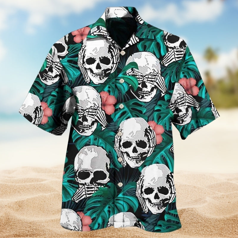 Vintage Skull Hawaiian Shirt For Outdoor Gatherings And Coastal Style