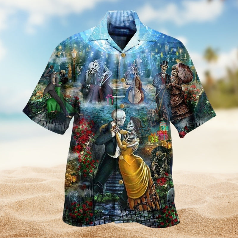 Vintage Skull Hawaiian Shirt For Relaxed Getaway, Resort Escape, And Summer Party Style