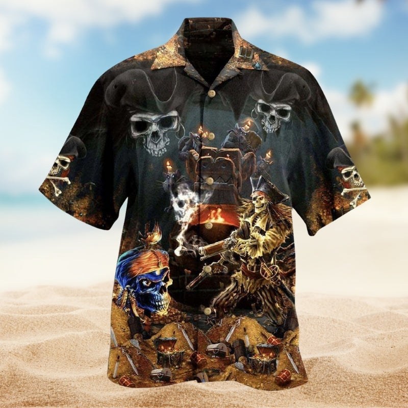 Vintage Skull Hawaiian Shirt For Island Getaway And Daily Summer Wear