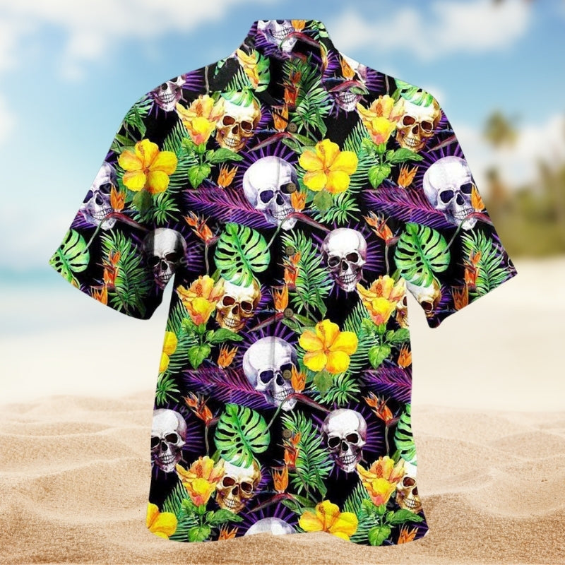 Vintage Skull Hawaiian Shirt For Cruise Journey, Tropical Retreat, And Casual Outdoor Style