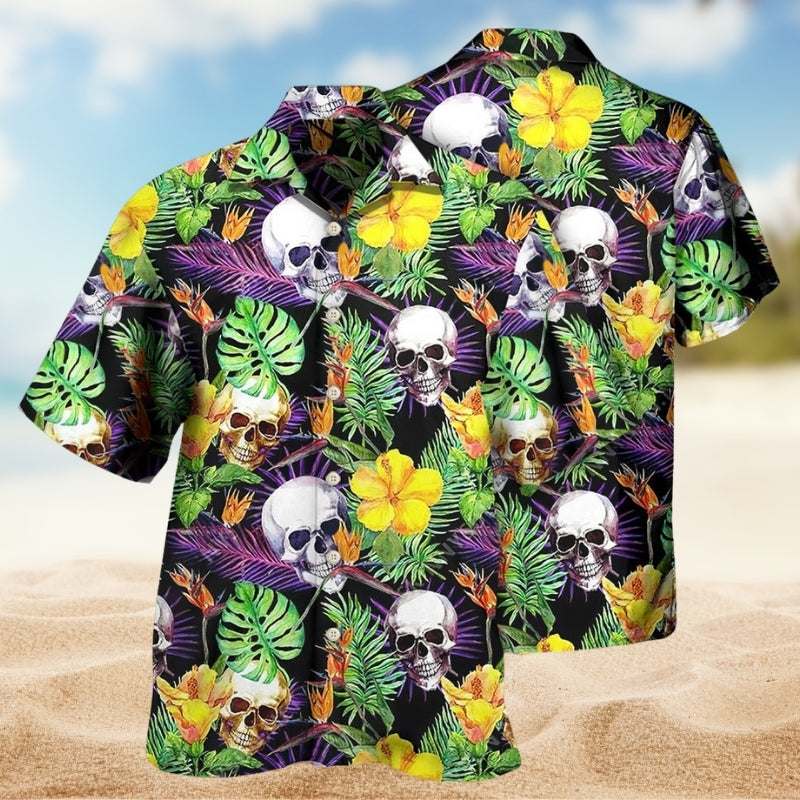 Vintage Skull Hawaiian Shirt For Island Getaway, Casual Weekend, And Warm Weather Fashion