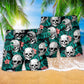 Skull Tropical Floral Leaf Beach Shorts Pattern Detail For Coastal Leisure And Comfortable Resort Style