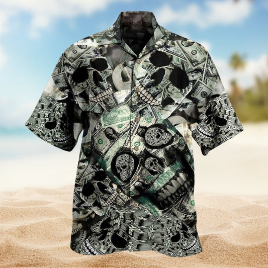 Rebellious Skull Design Hawaiian Shirt For Beach Days, Summer Outings, And Thoughtful Gift Giving