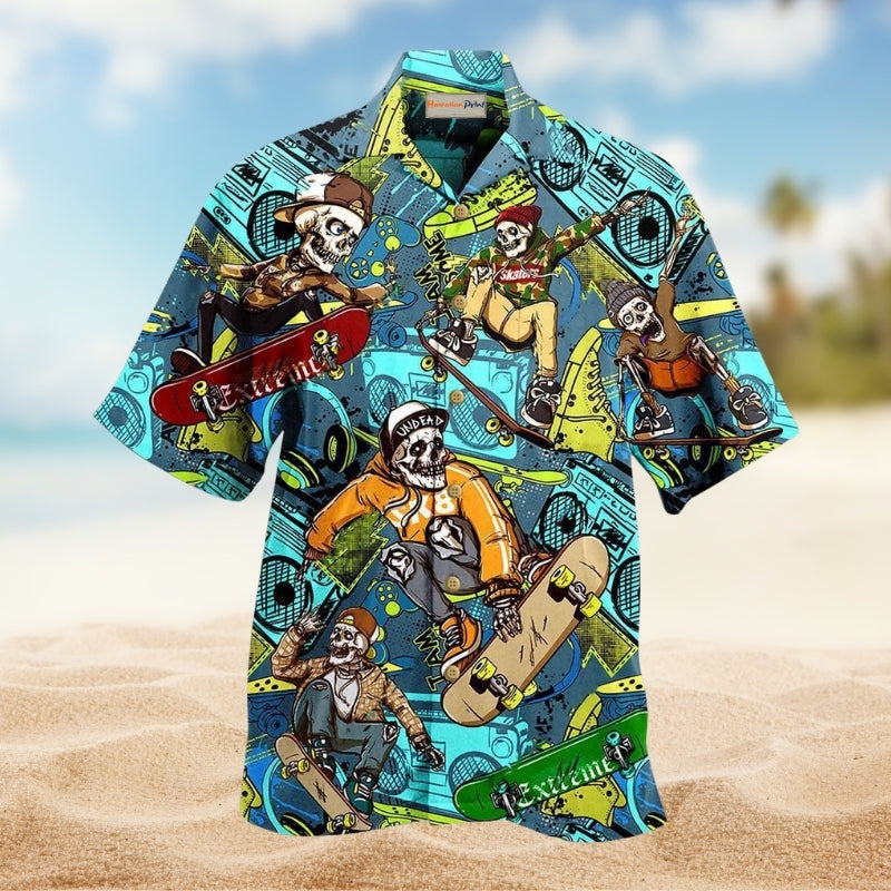 Skull Loves Skate Everyday Hawaiian Shirt For Summer Events Artistic Themes And Relaxed Casual Style