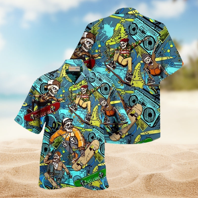 Skull Loves Skate Everyday Hawaiian Shirt For Summer Events Artistic Themes And Relaxed Casual Style