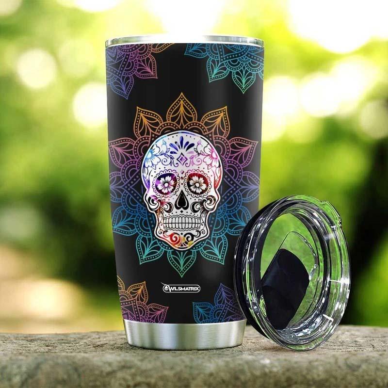 Skull Mandala Sunflower 20 Oz Tumbler For Coffee Travel And Daily Drinks