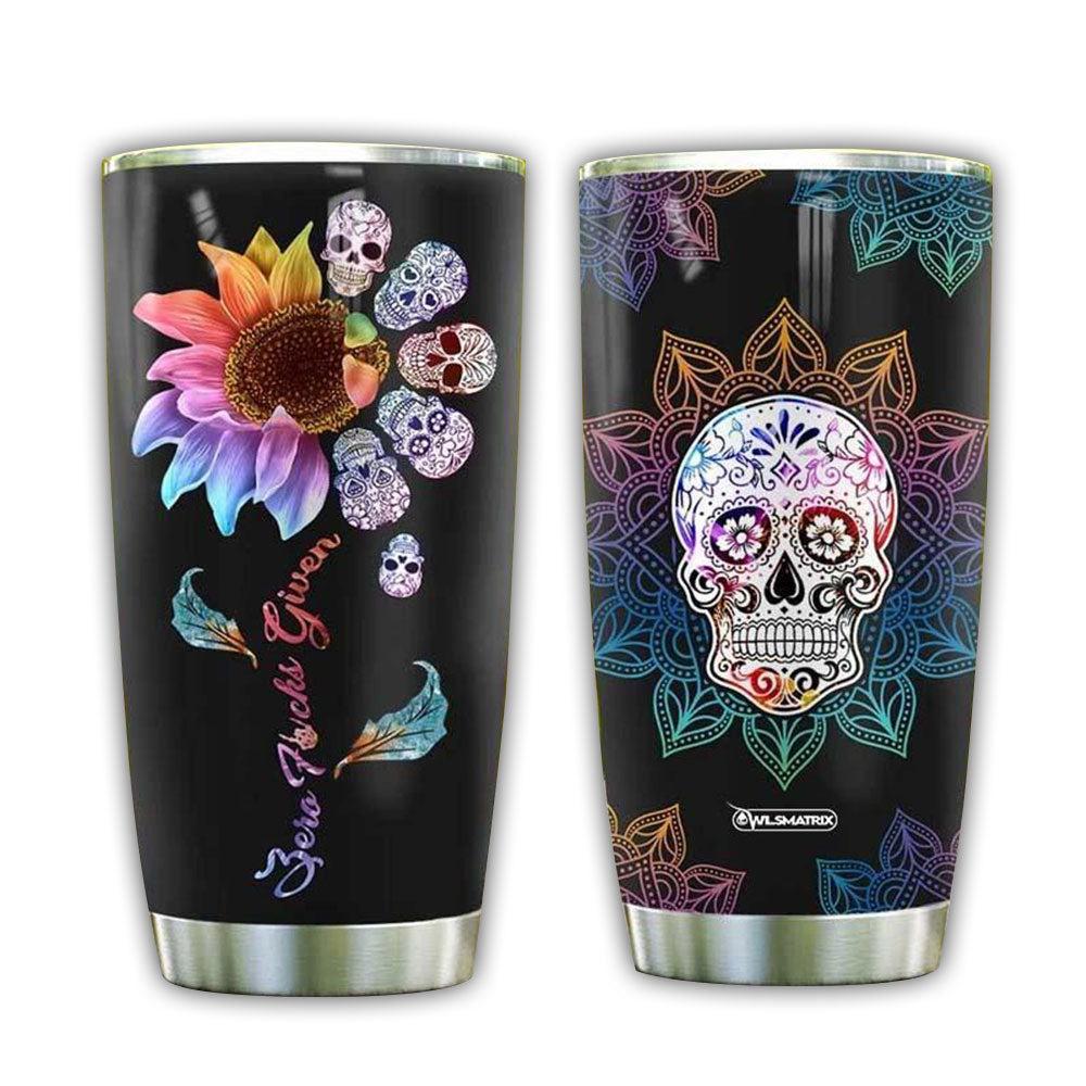 Skull Mandala Sunflower In Black 20 Oz Tumbler For Coffee Travel And Daily Drinks