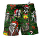 Skull Merry Xmas Happy Hawaiian Print Beach Shorts For Holiday Beach Days