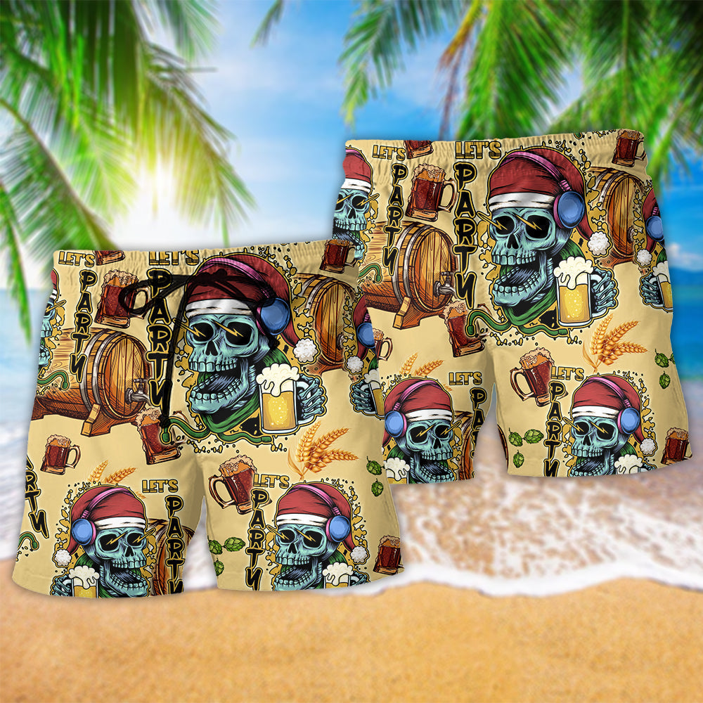 Christmas Skull Merry Xmas Holiday Beach Shorts Print View For Coastal Escapes And Casual Outings