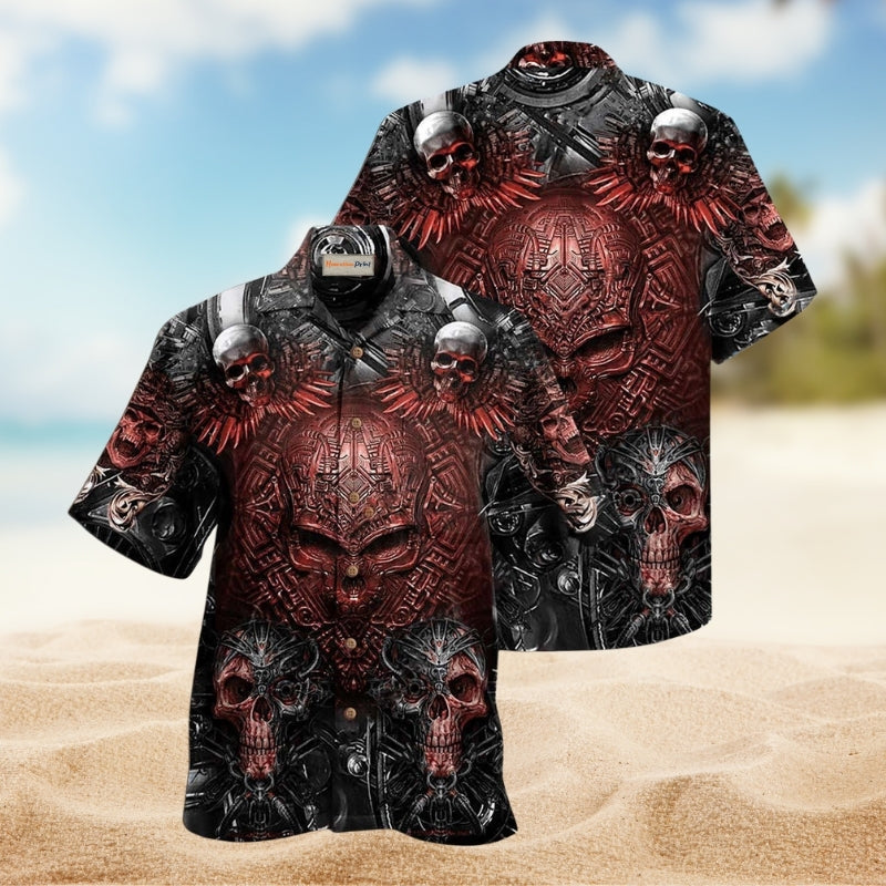 Skull Metal Style Angry Hawaiian Shirt For Beach Gatherings Fantasy Fans And Comfortable Casual Wear