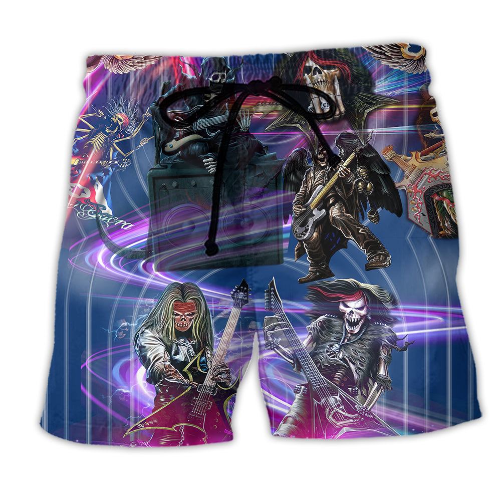 Neon Skull Music Crazy Beach Shorts For Coastal Road Trips And Easy Warm Weather Wear