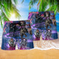 Neon Skull Music Crazy Beach Shorts Pattern Detail For Poolside Fun And Easy Warm Weather Wear