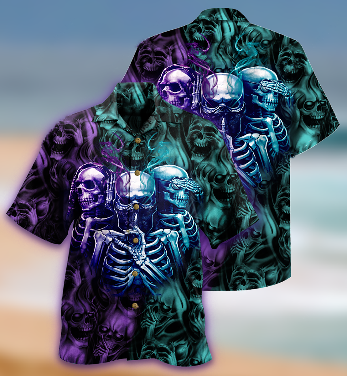 Skull Hawaiian Shirt With All Over Print For Tropical Getaways Outdoor Fun And Everyday Wear