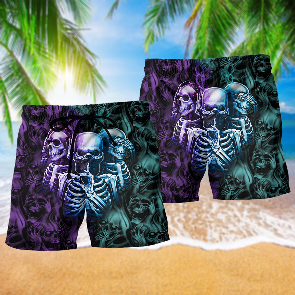 Colorful Skull Beach Shorts Pattern Detail For Vacation Style And Relaxed Casual Wear