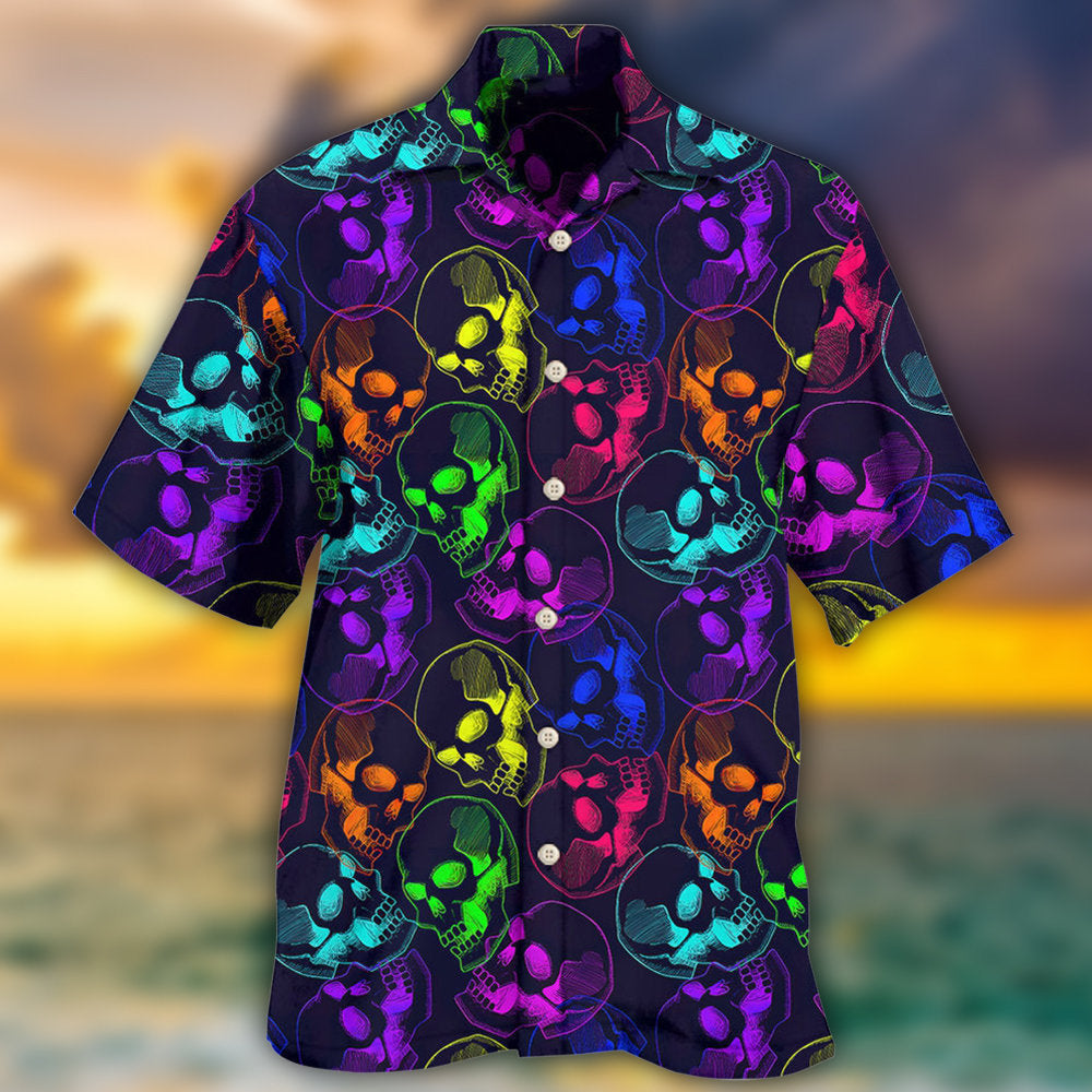 Neon Skull Hawaiian Shirt With Detailed Graphic For Coastal Adventures Summer Events And Everyday Comfort