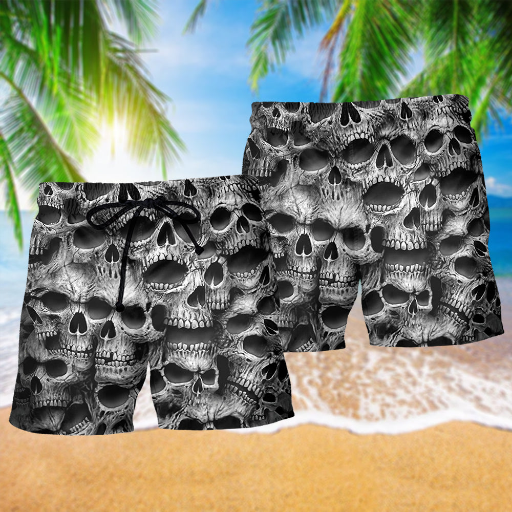 Skull No Fear Pain Beach Shorts Design Detail For Spooky Season Travel