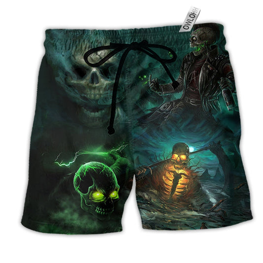 Skull No Flesh No Brain But Still In Pain Dark Beach Shorts For Weekend Adventures And Comfort