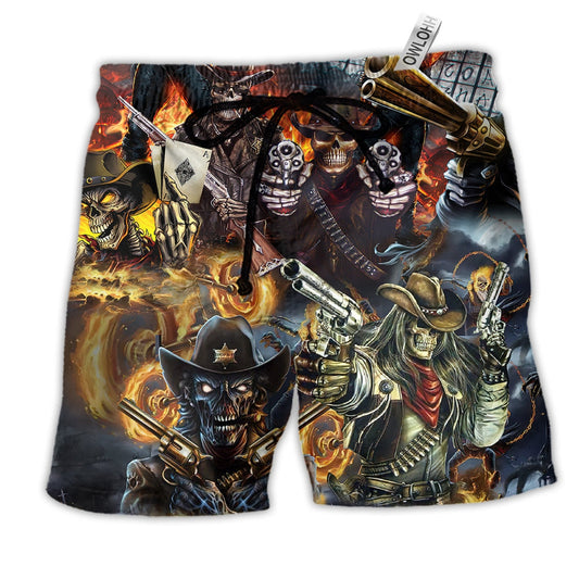 Skull No Guts No Glory Cool Hawaiian Print Beach Shorts For Fantasy Fan Beach Days