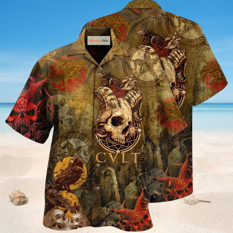 Defiant Skull Hawaiian Shirt For Coastal Adventures Outdoor Gatherings And Casual Warm Weather Wear