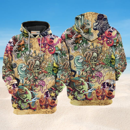 Skull Octopus Ocean Hoodie For Coastal Life Casual Events And Everyday Comfort