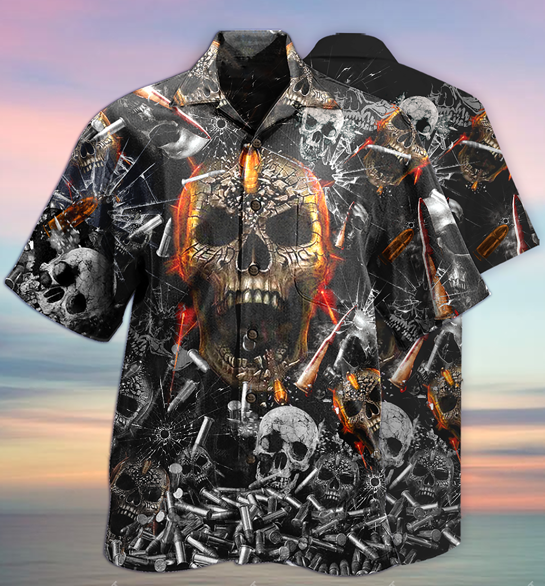 Skull Hawaiian Shirt With All Over Print For Resort Holidays Beach Travel And Relaxed Casual