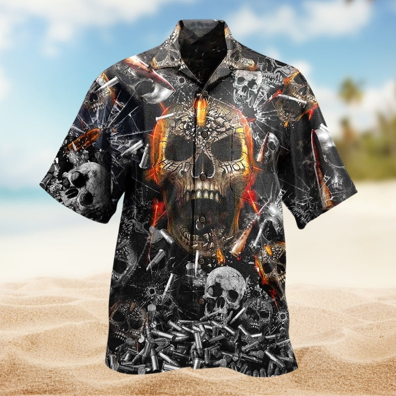 Gothic Skull Hawaiian Shirt For Coastal Travel, Casual Events, And Comfortable Summer Wear