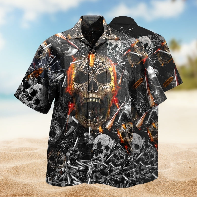 Gothic Skull Hawaiian Shirt For Coastal Travel, Casual Events, And Comfortable Summer Wear