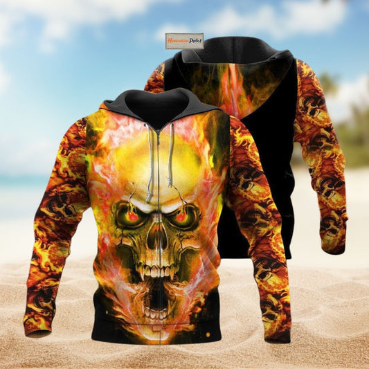 Strong Skull Fire Hoodie For Alternative Fashion Events And Relaxed Everyday Wear