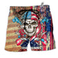Skull Patriotic Flower America Hawaiian Print Beach Shorts For American Pride Beach Days