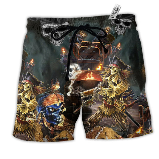 Skull Pirates Love Life So Cool Hawaiian Print Beach Shorts For Weekend Adventures And Comfort