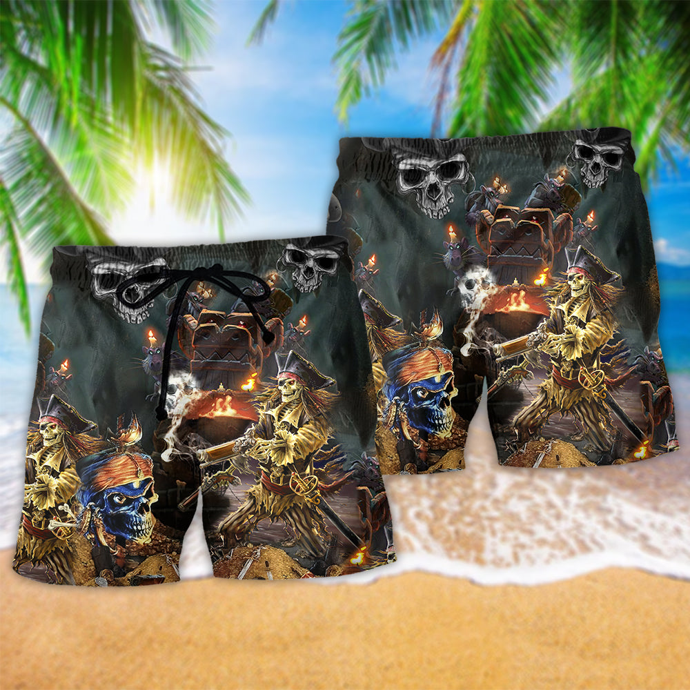 Pirate Skull Beach Shorts Pattern Detail For Warm Weather Comfort And Thoughtful Gift Giving