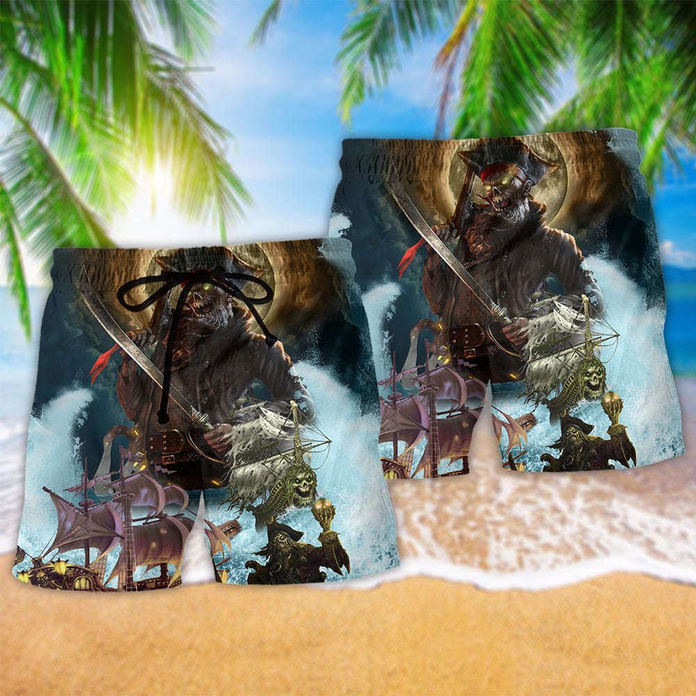 Skull Pirates Love Ocean Hawaiian Print Beach Shorts For Beach Days And Coastal Travel