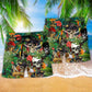 Pirate Skull Tropical Floral Beach Shorts Pattern Detail For Island Trips And Warm Weather Wardrobe