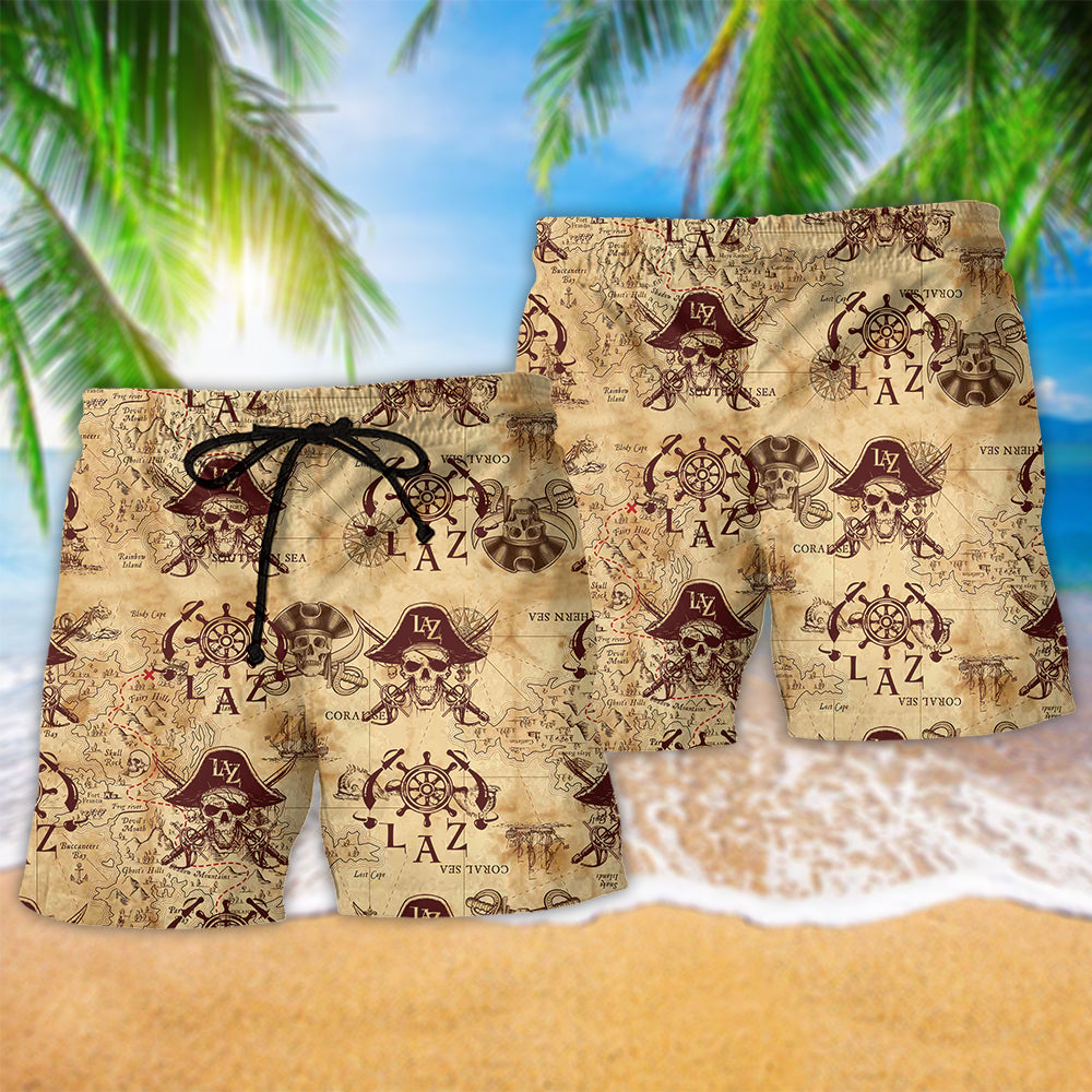 Skull Pirates Style Lover Classic Hawaiian Print Beach Shorts For Bold Summer Vacation Style