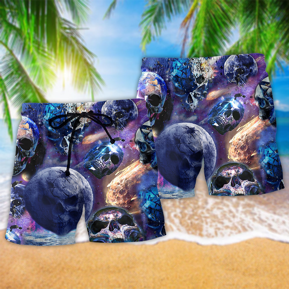 Skull Planet Galaxy Purple Hawaiian Print Beach Shorts For Striking Resort Looks