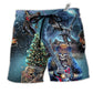 Skull Playing Rock Party Music Hawaiian Print Beach Shorts For Resort Trips And Weekend Wear