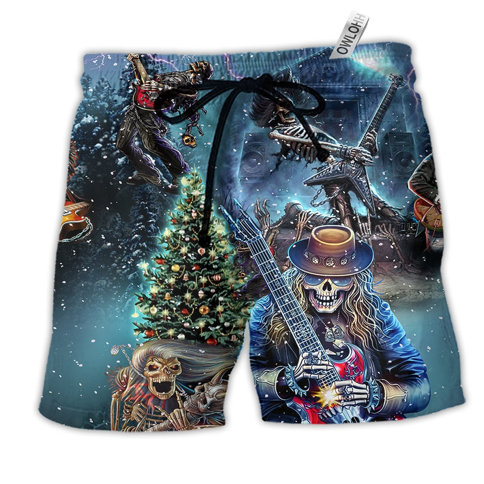 Skull Playing Rock Party Music Hawaiian Print Beach Shorts For Resort Trips And Weekend Wear