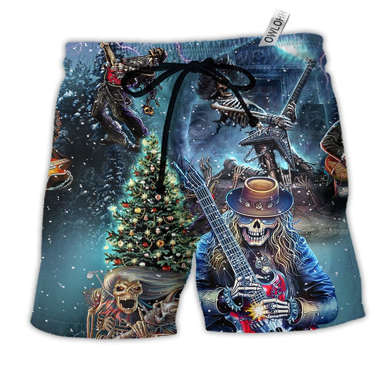 Skull Playing Rock Party Music Hawaiian Print Beach Shorts For Resort Trips And Weekend Wear
