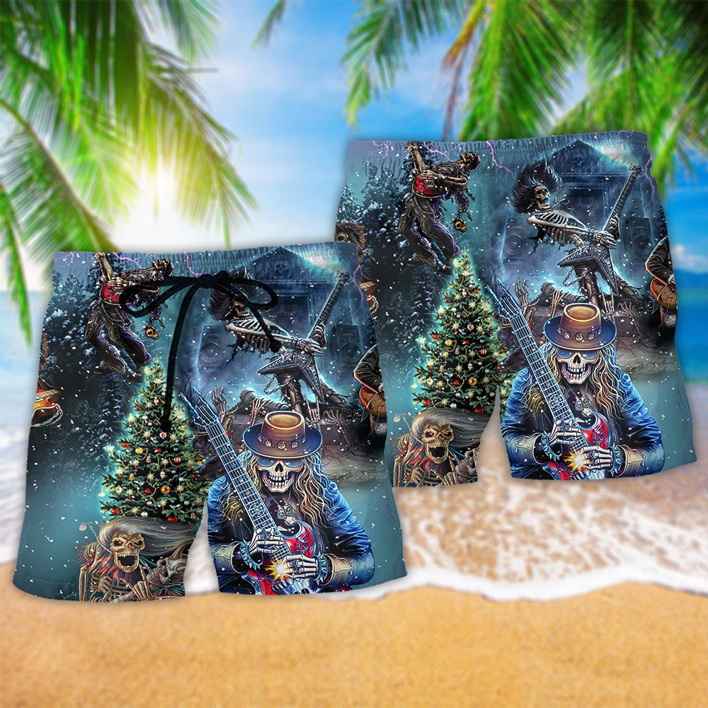 Rock Party Music Skull Beach Shorts Pattern Detail For Island Trips And Leisure And Relaxation