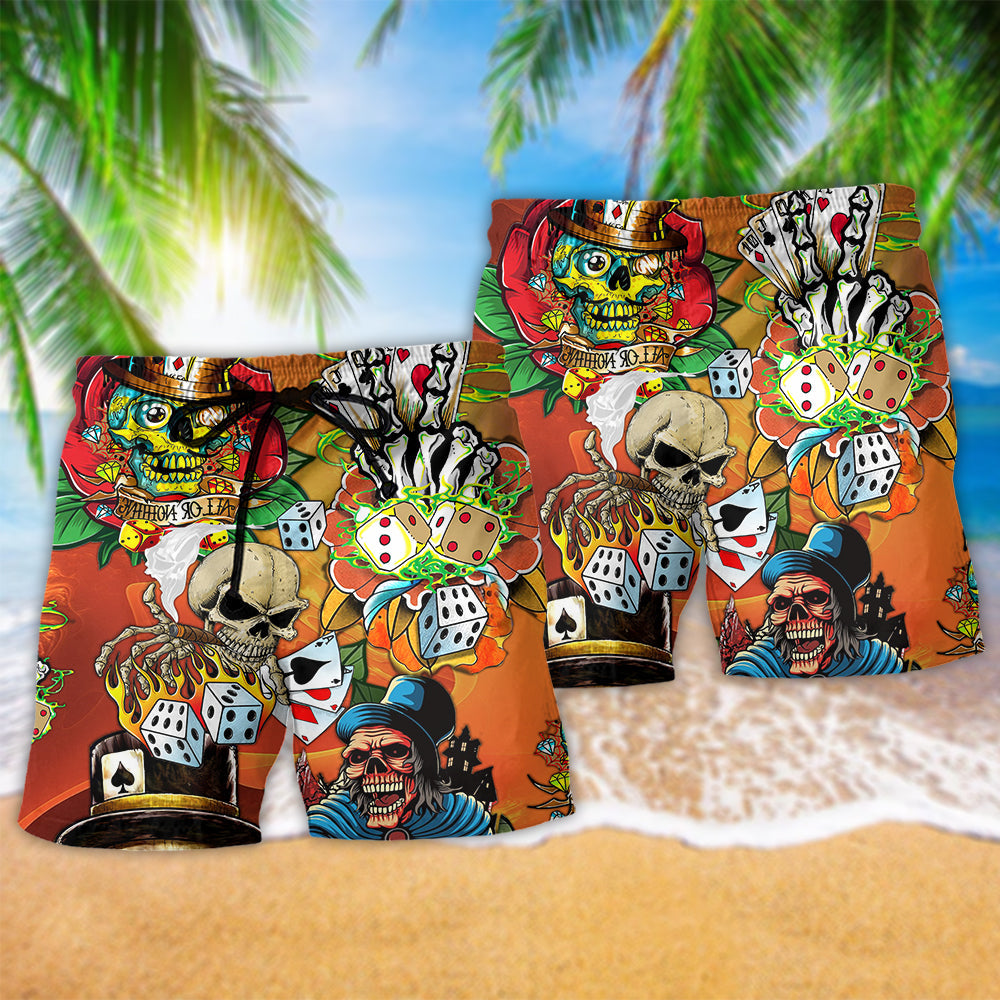 Skull Poker Choice Beach Shorts Design Detail For Coastal Escapes And Daily Wear