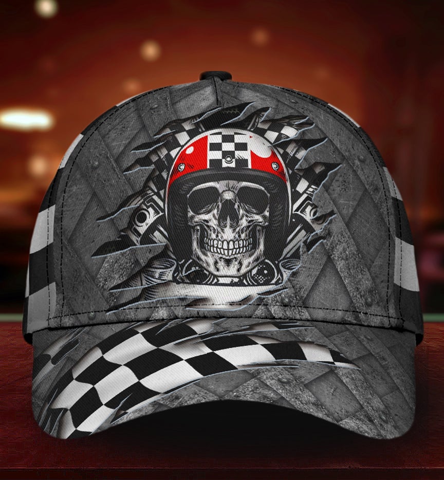 Skull Racing Crack Pattern Classic Cap For Casual Styling Beach Days And Weekend Adventures