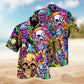Rebellious Skull Design Hawaiian Shirt For Summer Vacation, Beach Travel, And Casual Wear